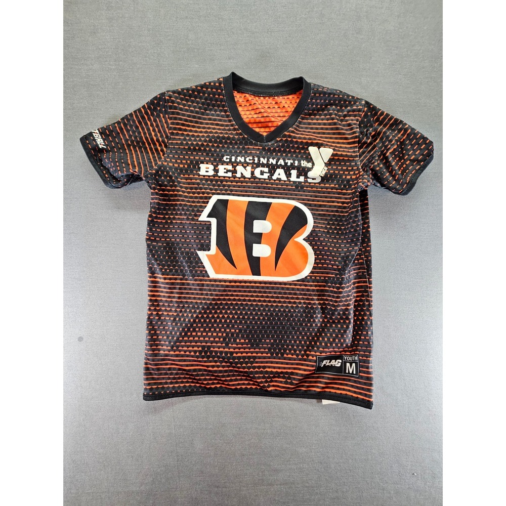 NFL FLAG Cincinnati Bengals Youth Jersey Medium Orange Black YMCA Football Shirt